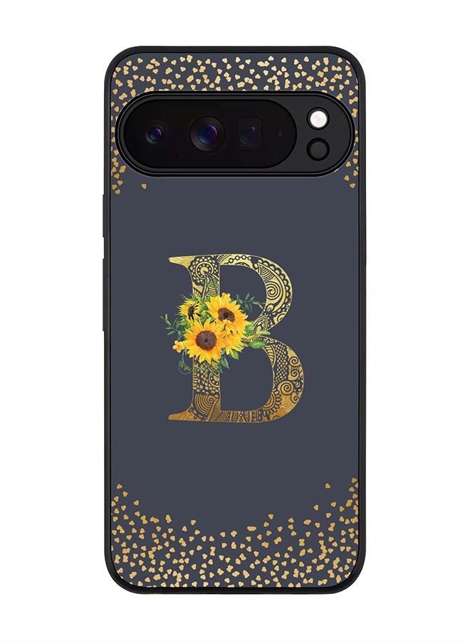 For Google Pixel 10 Pro Case,Slim fit Camera Protection, Shockproof Thin Phone cover  - Custom Floral Monogram - B  (Grey )